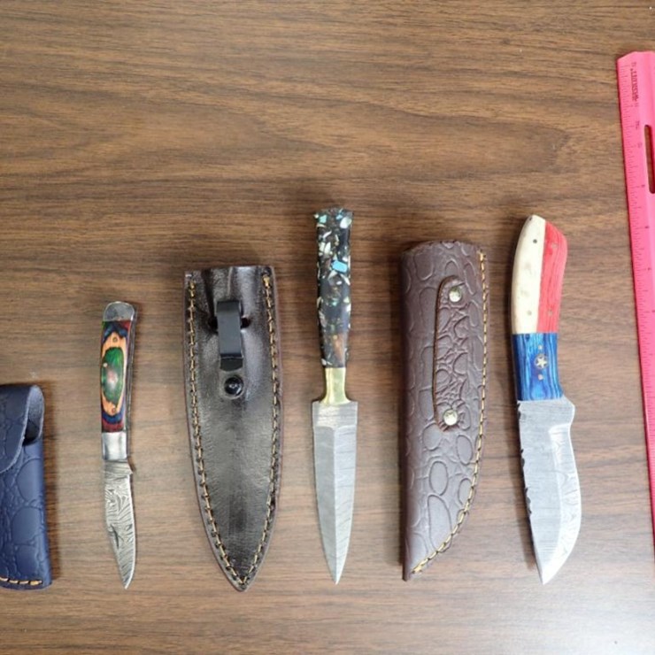 Custom Damascus Knives w/ Sheath - Qty 3 - Tag # 9612