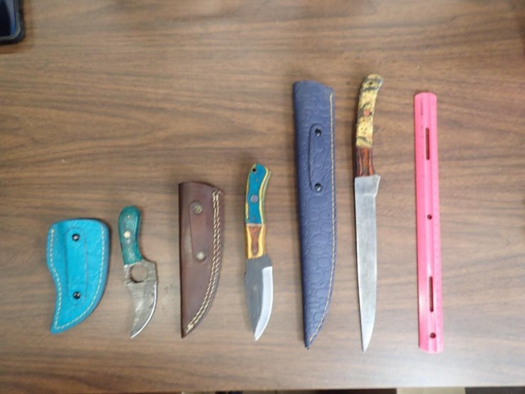 custom-damascus-knives-w/-sheath---qty-2,-fillet-knife-w/-sheath---qty---1---tag-#-9605-image-1