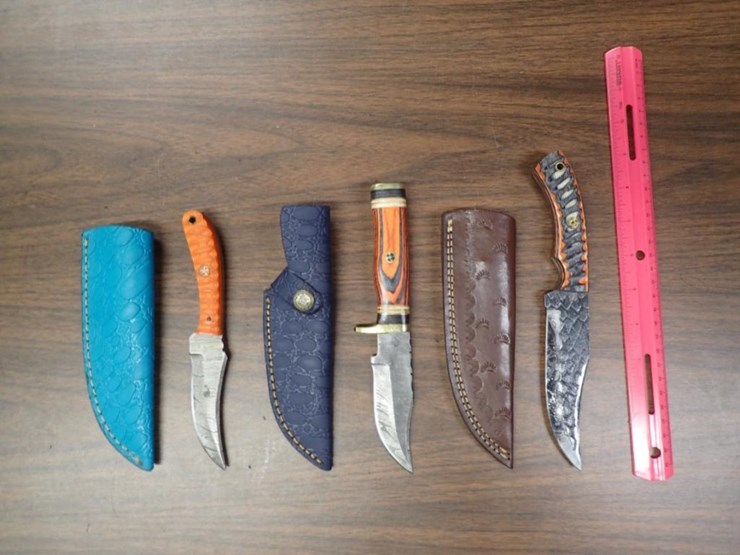 custom-damascus-knives-w/-sheath---qty-3---tag-#-6563-image-1