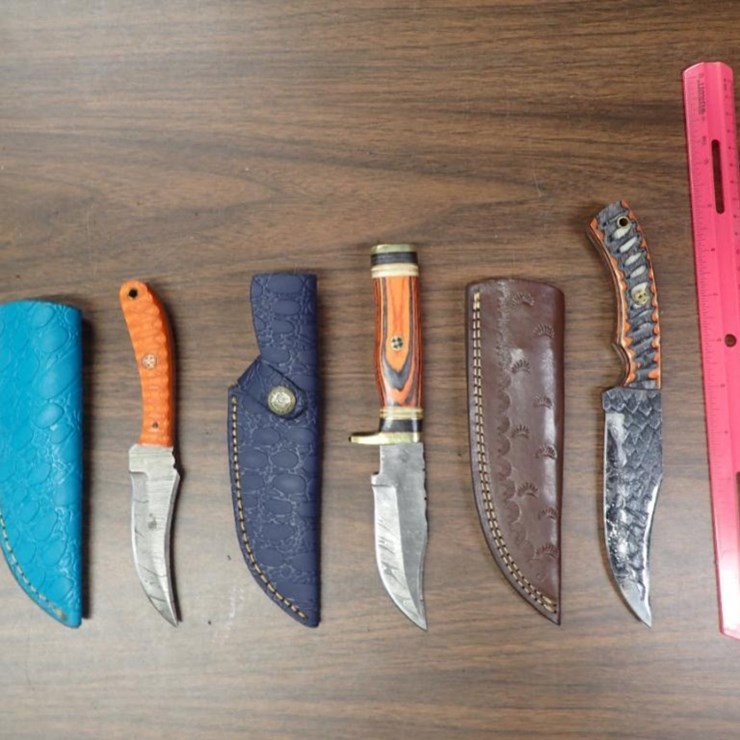 Custom Damascus Knives w/ Sheath - Qty 3 - Tag # 6563