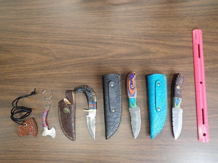 custom-damascus-knives-w/-sheath---qty-3,-keychain-mini-knife-w/-sheath---tag-#-9622-image-1