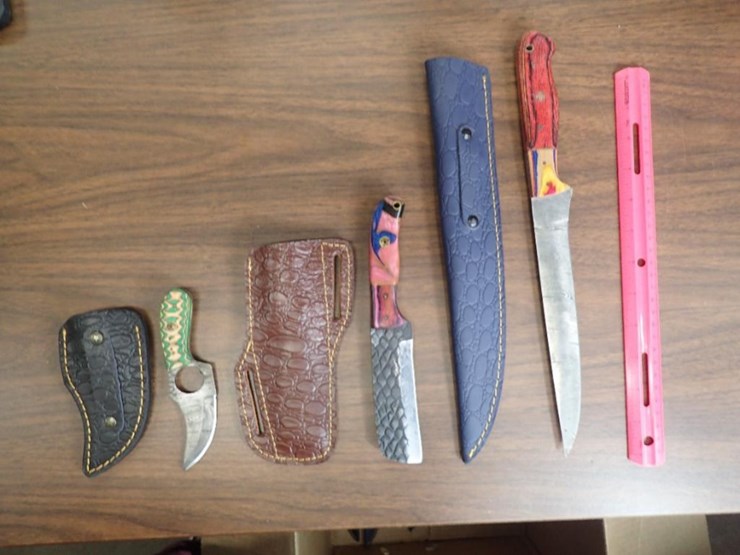 custom-damascus-knives-w/-sheath---qty-2,-fillet-knife-w/-sheath---qty---1---tag-#-9606-image-1