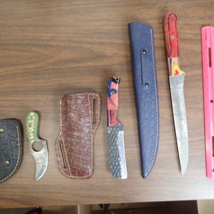 Custom Damascus Knives w/ Sheath - Qty 2, Fillet Knife w/ Sheath - Qty - 1 - Tag # 9606