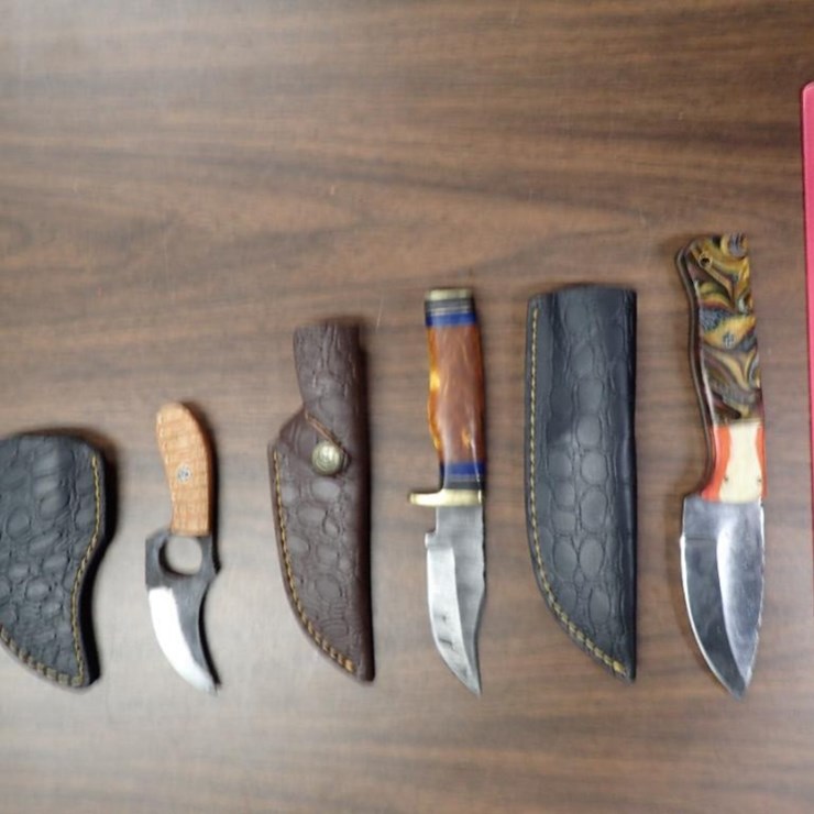 Custom Damascus Knives w/ Sheath - Qty 3 - Tag # 6567