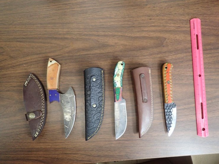 custom-damascus-knives-w/-sheath---qty-3---tag-#-9614-image-1