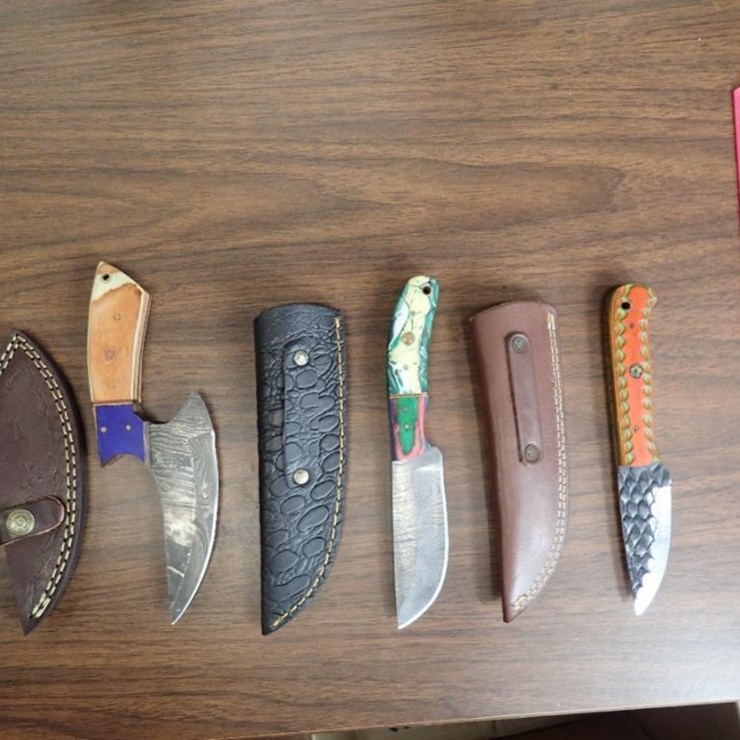 Custom Damascus Knives w/ Sheath - Qty 3 - Tag # 9614
