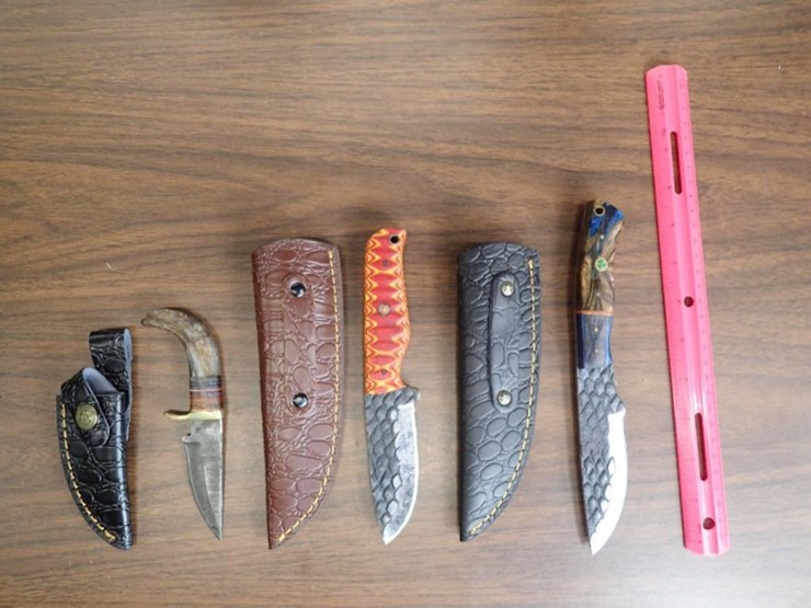 custom-damascus-knives-w/-sheath---qty-3---tag-#-9617-image-1