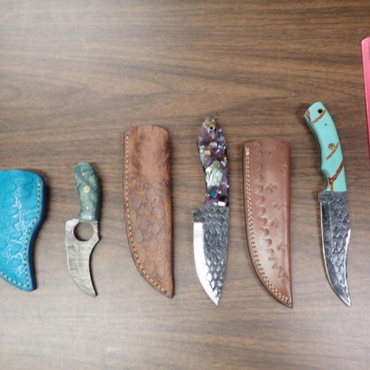 Custom Damascus Knives w/ Sheath - Qty 3 - Tag # 6565