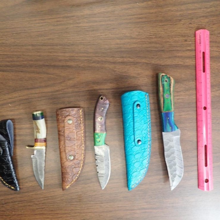 Custom Damascus Knives w/ Sheath - Qty 3 - Tag # 9618