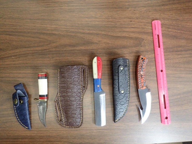 custom-damascus-knives-w/-sheath---qty-2,-bull-cutter-knife-w/-sheath---qty-1---tag-#-9607-image-1