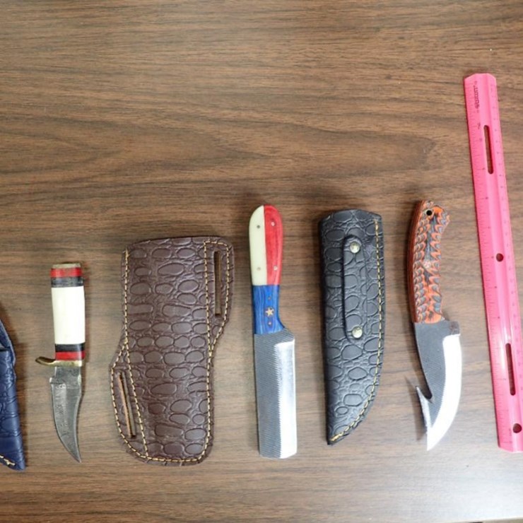 Custom Damascus Knives w/ Sheath - Qty 2, Bull Cutter Knife w/ Sheath - Qty 1 - Tag # 9607