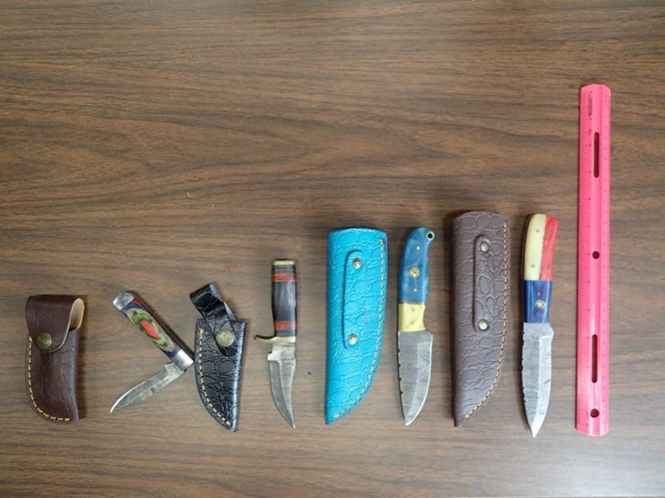 custom-damascus-knives-w/-sheath---qty-3,-keychain-mini-folding-pocket-knife-w/-sheath---qty-1---tag-image-1