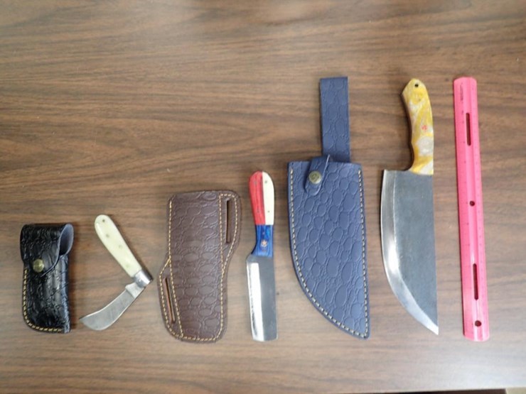 custom-damascus-knife-w/-sheath---qty-1,-bull-cutter-knife-w/-sheath---qty-1,-folding-pocket-knife-image-1