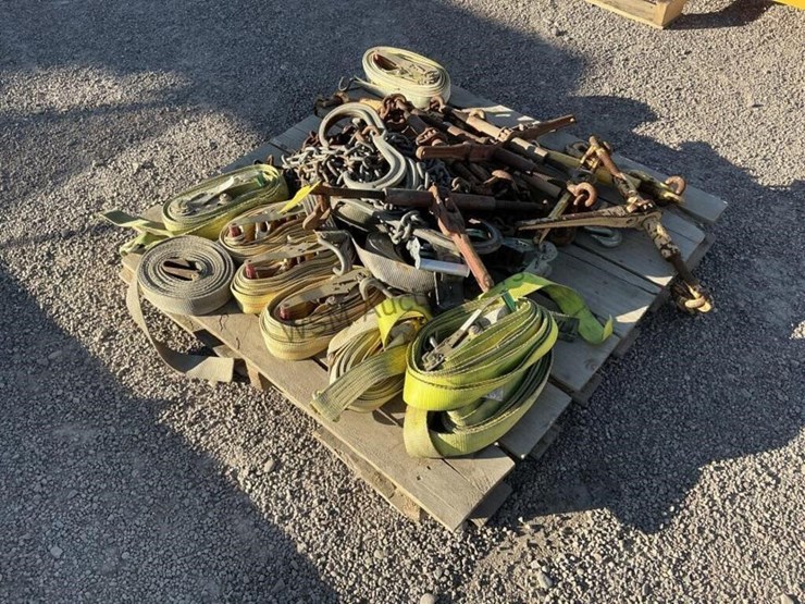 pallet-of-chains,-binders,-and-ratchet-straps-image-1