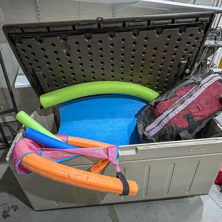 #12940 • Plastic Storage Container with Pool Items