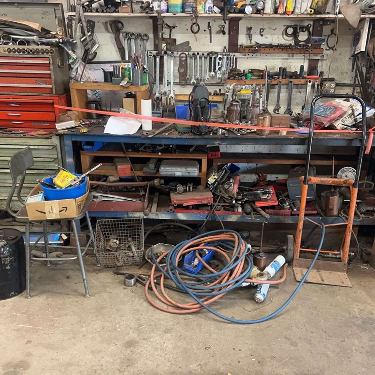 Large Lot Of Tools, Toolbox, And Workbench