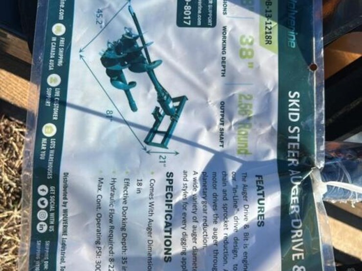 wolvering-auger,-s/n-zw-05769-w/-2-bits-for-skid-steer-image-1