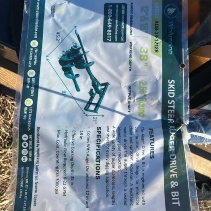 WOLVERING AUGER, S/N ZW-05769 W/ 2 BITS FOR SKID STEER