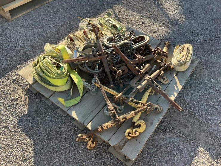 pallet-of-chains,-binders,-and-ratchet-straps-image-2