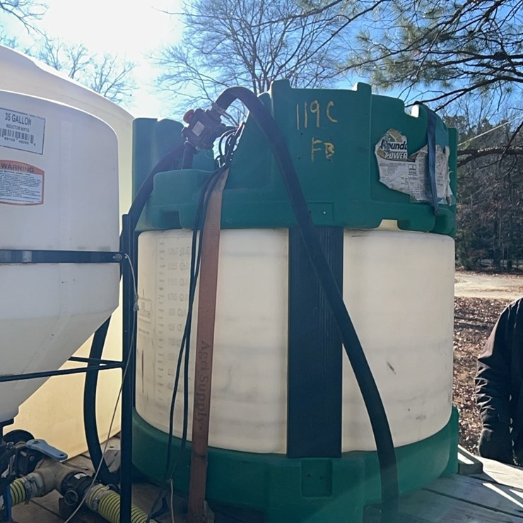 150 GALLON CHEMICAL POLY TANK WITH PUMP; LOCATED AT 7241 ROXBURY RD, CHARLES CITY, VA, PLEASE CALL 804.837.9940 OR 804.651.4404 WITH QUESTIONS