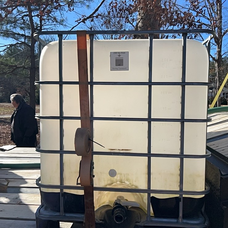 250 GALLON POLY TANK; LOCATED AT 7241 ROXBURY RD, CHARLES CITY, VA, PLEASE CALL 804.837.9940 OR 804.651.4404 WITH QUESTIONS