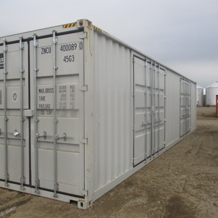 #6569 • 40' High Cube Multi-Door Container (2) open side doors, (1) end door, lock box, side forklift pockets, one way shipping