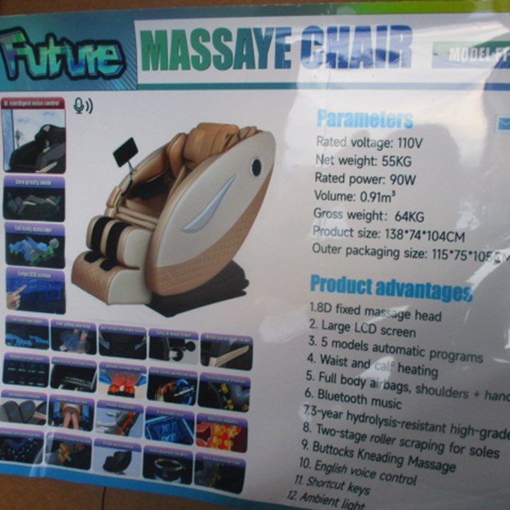 #6646 • massage chair Large lcd screen, 5 automatic modes, waist and calf heating, full body air bags, Bluetooth music Net weight:55kg ;Volume: 0.91m3; Product size :138*74*104cm
