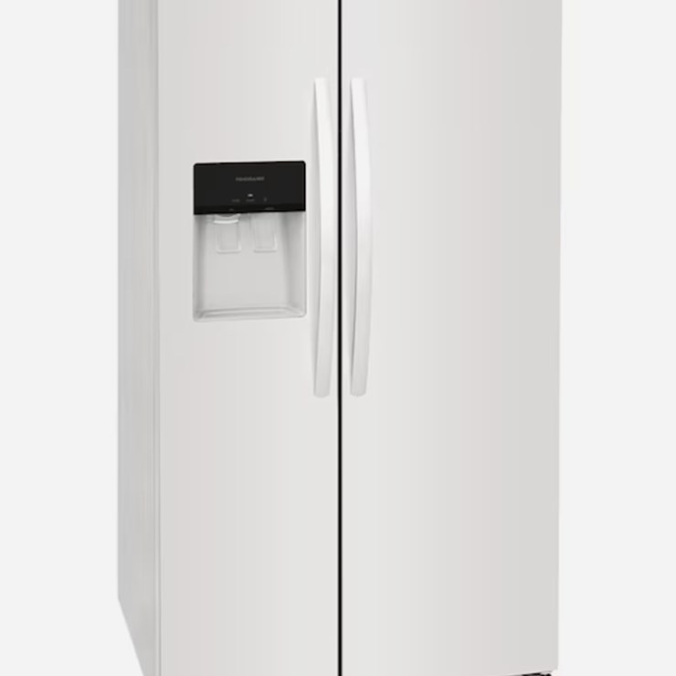 FRIGIDAIRE 25.6 Cu. Ft. Standard Depth 36" W Side-by-Side Refrigerator in White w/ Dispenser, Unused