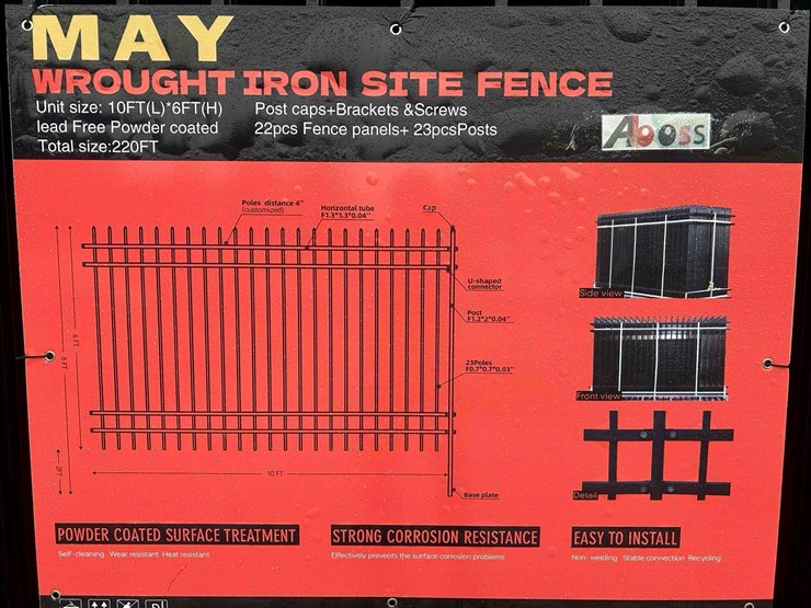 [22]-aboss-9.5'-x-6.25'-unleaded-powder-coated-wrought-iron-site-fence-panels-w/-(23)-posts-&-har...-image-2