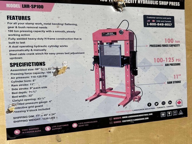 land-honor-100-ton-capacity-hydraulic-shop-press-image-1