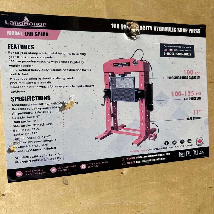 Land honor 100 Ton Capacity Hydraulic Shop Press