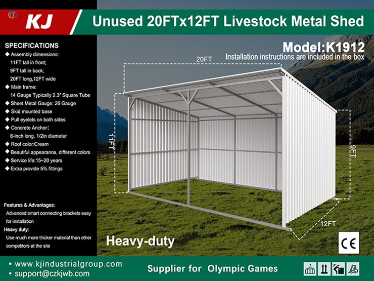 kj-heavy-duty-20'-x-12'-livestock-metal-shed,-m/n-k1912,-unused-image-3
