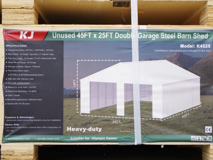 kj-heavy-duty-45'-x-25'-double-garage-steel-barn-shed-w/-side-door-entrance,-m/n-k4525,-unused-image-2