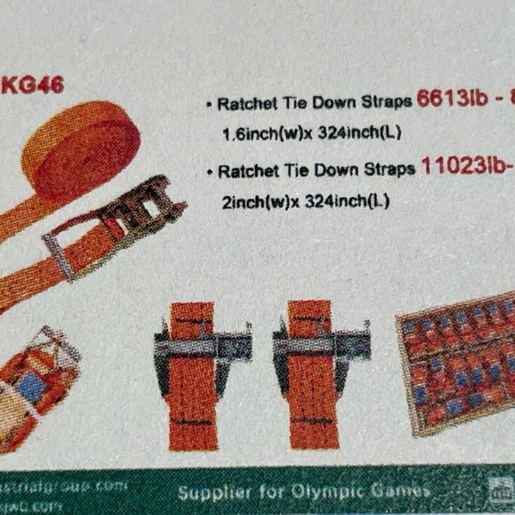 [24] KJ Ratchet Tie Down Straps: (8) 1.6" x 27' Long & (16) 2" x 27' Long, M/N KG46, Unused
