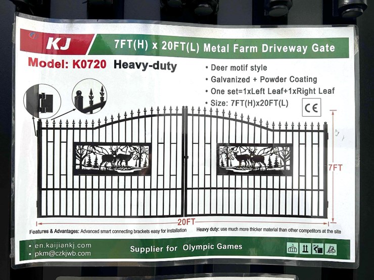 kj-heavy-duty-20'l-x-7'h-bi-parting-metal-driveway-gate, galvanized-&-powder-coated,-unused-image-2