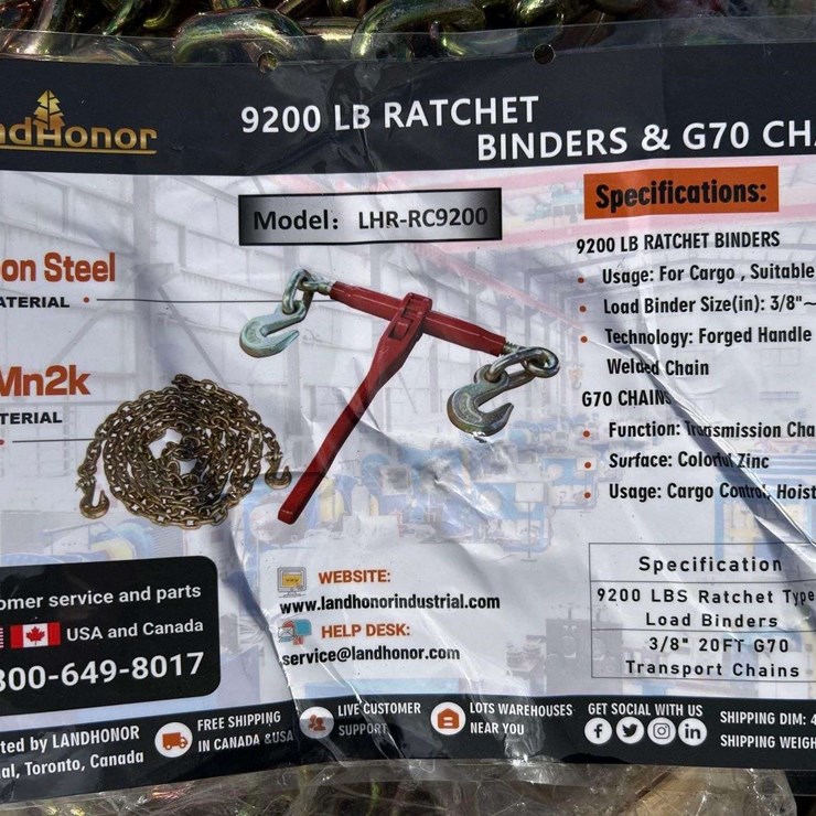 Land Honor 9200 LBS Ratchet Binders &amp; G70 Chains