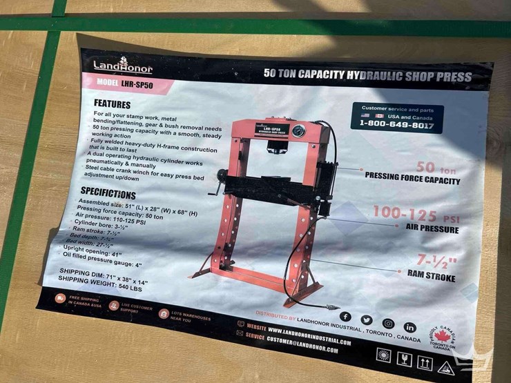 land-honor-50-ton-capacity-hydraulic-shop-press-image-1