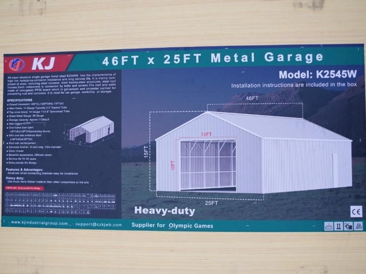 kj-heavy-duty-46'-x-25'-metal-garage,-m/n-k2545w,-unused-image-3