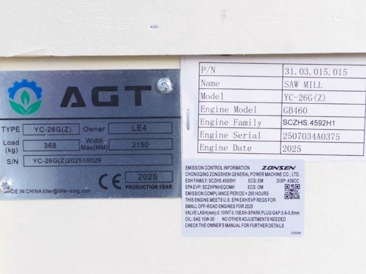 2025-agt-industrial-15hp-portable-horizontal-sawmill,-m/n-yc-26g(z),-unused-image-5