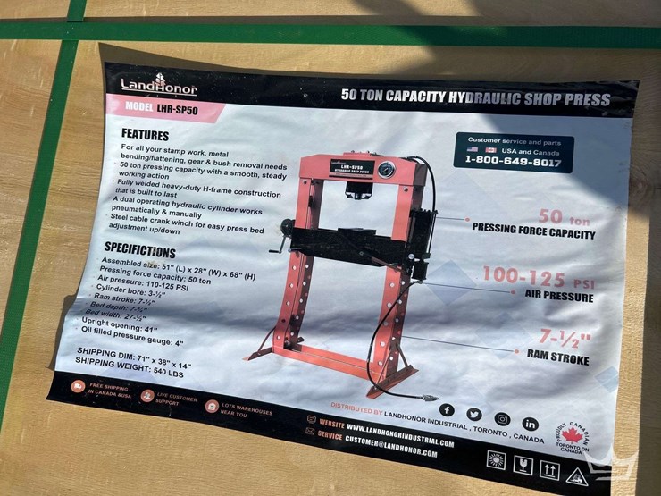 land-honor-50-ton-capacity-hydraulic-shop-press-image-1