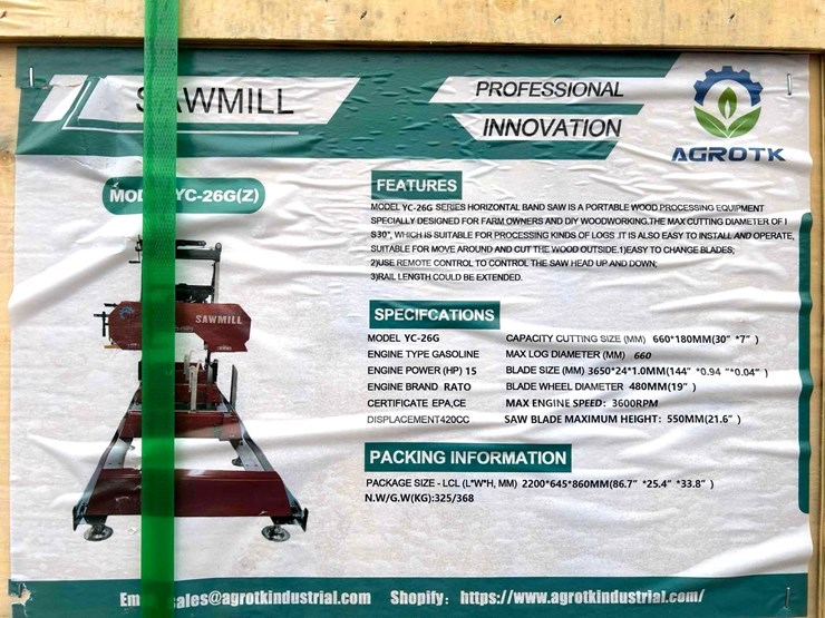 2025-agt-industrial-15hp-portable-horizontal-sawmill,-m/n-yc-26g(z),-unused-image-4