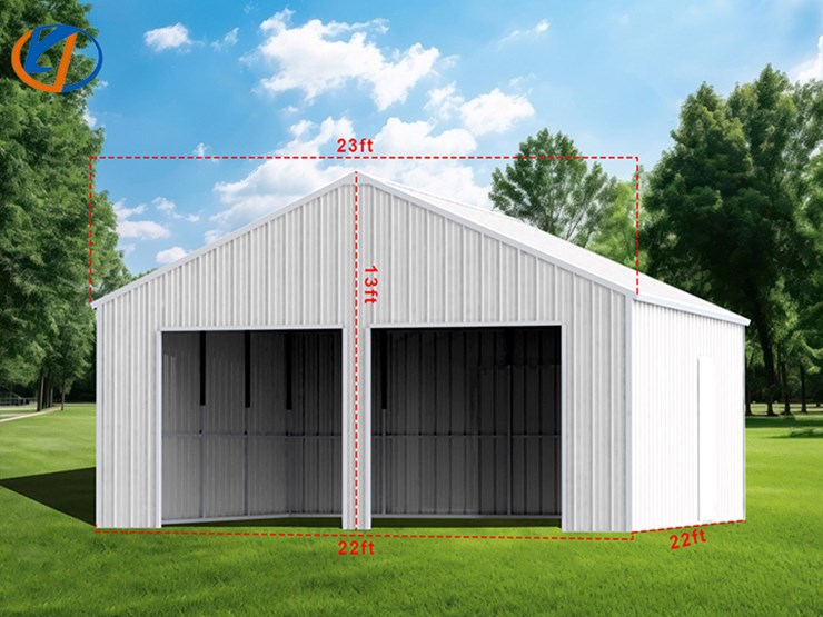 kj-heavy-duty-23'-x-22'-double-garage-metal-shed-w/-side-door-entrance,-m/n-k2223,-unused-image-4