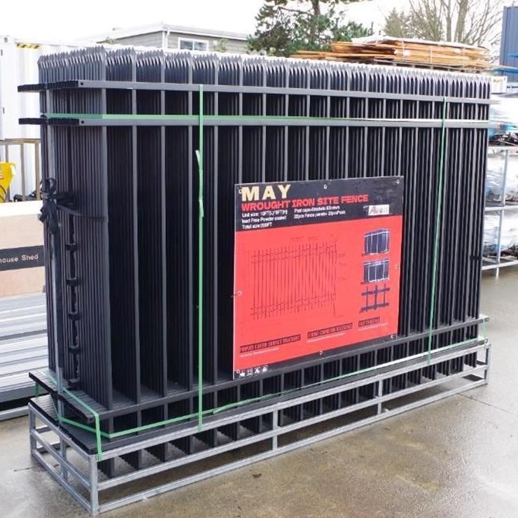 [22] ABOSS 9.5' x 6.25' Unleaded Powder Coated Wrought Iron Site Fence Panels w/ (23) Posts & Har...