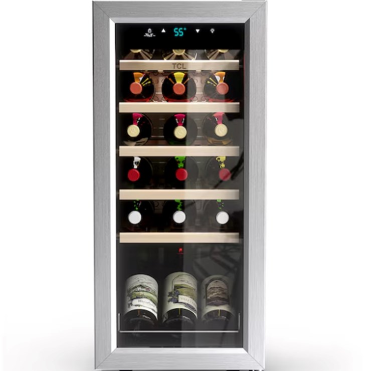 TCL 13.6"W 18-Bottle Freestanding Indoor Wine Cooler, Stainless Steel, Unused