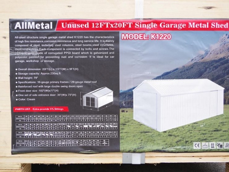 kj-12'-x-20'-heavy-duty-single-garage-metal-shed,-m/n-k1220,-unused-image-3