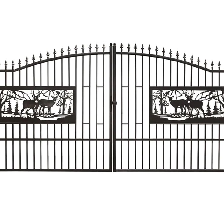 KJ Heavy Duty 20'L x 7'H Bi-Parting Metal Driveway Gate, Galvanized & Powder Coated, Unused