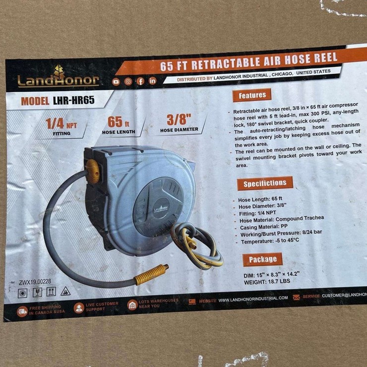 Land Honor 65' Retractable Air Hose Reel