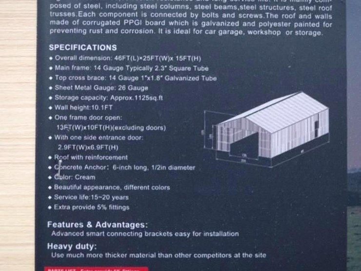 kj-heavy-duty-46'-x-25'-metal-garage,-m/n-k2545w,-unused-image-4