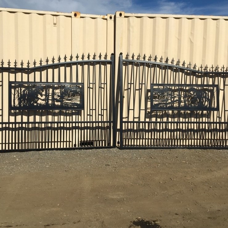 Unused 20ft Bi-Parting Wrought Iron Gate w/Horse