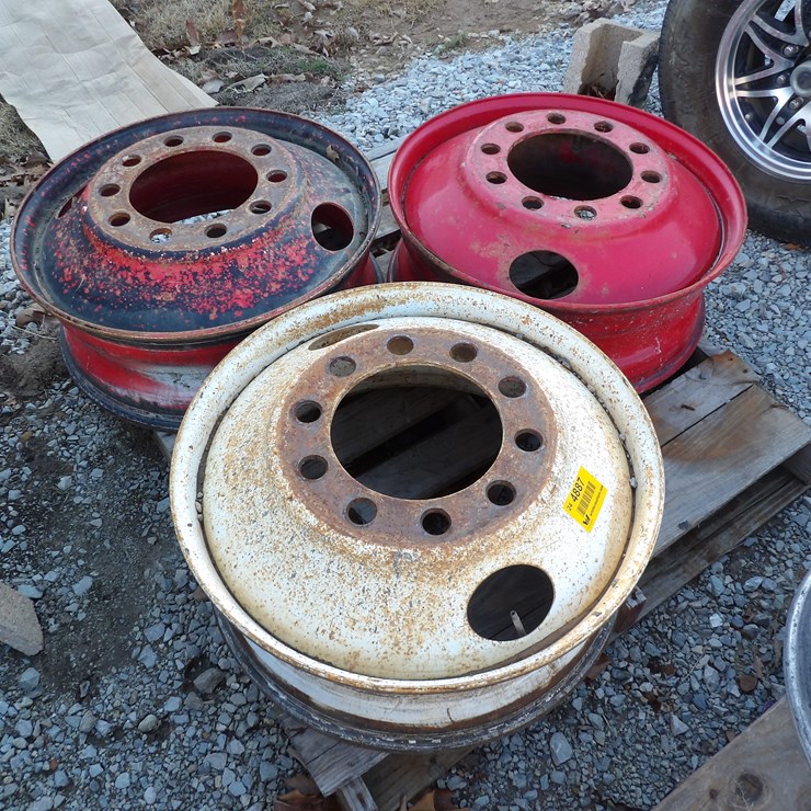 #4887 • **Lot of (3) Semi Truck Steel Wheels